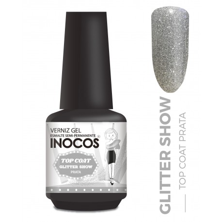 INOCOS TOP COAT GLITTER PRATA, 15mL